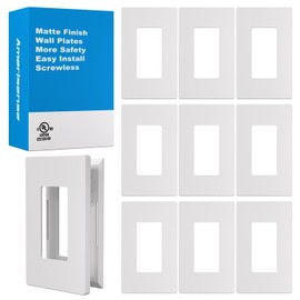 Amerisense Outlet Cover, Screwless Decorator Wall Plate, Light switch Power Plug Cover, 1-Gang Standard Size, Matte White, 10 Pack,UL listed