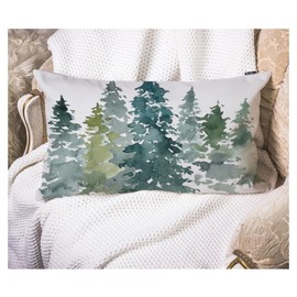 EKOBLA Watercolor Grey Fir Trees Forest Decorative Pillow Case Throw Pillow Covers Coniferous Tree Jungle Oblong Rectangle Throw Pillow Cases for Sofa Bed Couch Cotton Linen 12x20 Inches