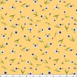 Wilmington Prints - Buzzin With My Gnom-iezz - Daisy Toss - Yellow, Fabric BTY
