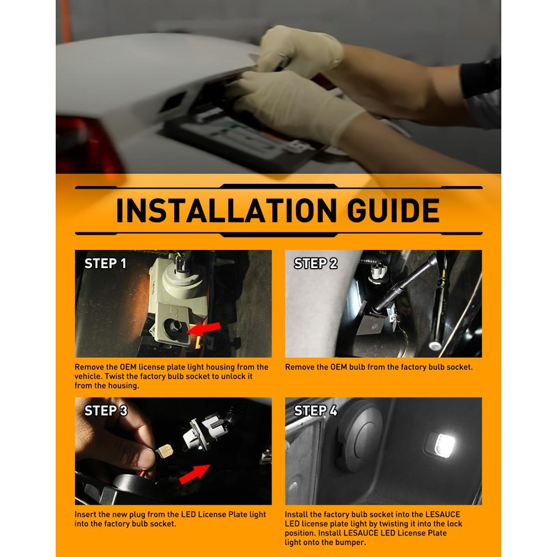 LESAUCE Full LED License Plate Light Lamp Assembly Fit for