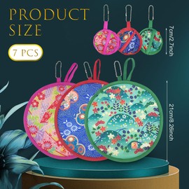 SKHAOVS 7 Pieces Folding Hand,Fan Foldable Fan,Chinese Japanese Style Hand Fan,Display Fans,Portable Hand Fan,Round Hand Fan for Home Personal Decoration Party Wedding (7 Pieces)