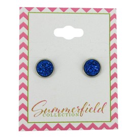 Summerfield Collection Stainless Steel Glitter Faux Druzy Stone Stud Earrings 8mm (Royal Blue)