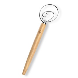 LHU Premium Original Danish Dutch Whisk for Better Batter and Bread Dough Recipes, Stainless Steel/Beechwood, Includes Cleaning Brush, Large, 13.5" L
