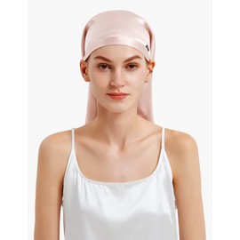 LilySilk Silk Sleep Cap 100% Mulberry Silk Long Silk Bonnet for Curly Hair, Night Cap for Sleeping, Silk Hair Wrap Light Beige