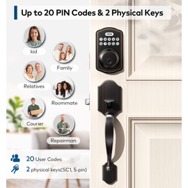 TEEHO Keyless Entry Door Lock Deadbolt with Handle Set, Electronic Digital Smart Locks Set for Front Door with 2 Keys, Easy to Install Keypad Deadbolt, Auto Lock - Oil-Rubbed Bronze