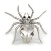 Statement Clear Crystal Spider Brooch In Silver Tone - 55mm