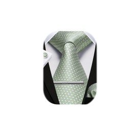 HISDERN Men's Sage Green Plaid Tie Handkerchief Cufflink Tie Clip Set Formal Wedding Party Gifts Necktie for Men