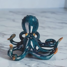 ICE ARMOR Hand Painted 6.75" W Blue Octopus Figurine Statue Sculpture Ornament Decoration Home/Room Decor Ideas for Housewarming, Holidays and Birthdays Great Collectible