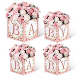 TSVATE Pink Baby Shower Boxes Decorations - 4 Baby Shower Centerpiece Boxes Gender Reveal First Birthday Centerpiece Decors (Without Flowers)