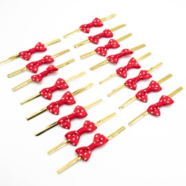100Pcs Red Twist Ties for Bulk Food, Mini Ribbon Bow Twist Ties for Treat Bag, Christmas Tree Bows Metallic Twist Ties for DIY Crafts, Baked Food, Lollipop, Wedding Decor and Gift Wrap