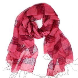 BRISAS Mulberry Silk and Lycoell Rayon Horizontal Stipe Pattern Scarf- Solid Tone Shawl/Scarf/Wrap- Red Scarf