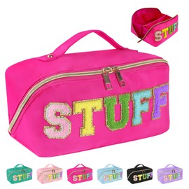 Huifen Stoney Clover Makeup Bag, Travel Toiletry Bag Preppy Stuff Cosmetic Bag Graduation Make Up Bag Cute Makeup Pouch Valentine's Day Birthday Gifts Bags for Women Girls Friends Her (Rose Red)