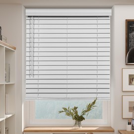 SEEYE 2 Inch Faux Wood Blinds for Indoor Windows with Crown Valance, Cordless Room Darkening Window Blind, 36" W x 36" H, Horizontal Wooden Shades for Bedroom, Kitchen, Office, Doors, White