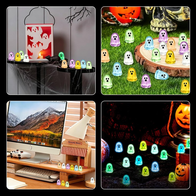 100PCS Halloween Mini Ghosts Figures Resin Ghost Figurines Glow in