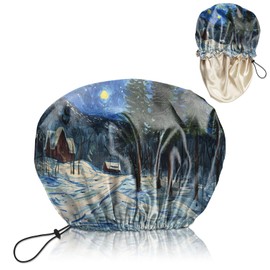 BHAHB Luxury Shower Cap Satin Lined Reusable Waterproof Double Layer Elastic Adjustable Hair Bath Cap Cute Aesthetic Women Girls-Starry Night