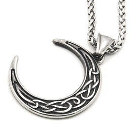 Gungneer Stainless Steel Celtic Knot Crescent Moon Pendant Necklace Irish Wicca Amulet Jewelry