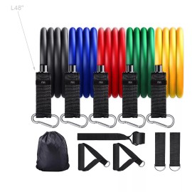 FixtureDisplays Resistance Band Set with Door Anchor, Ankle Strap, Exercise Chart Carrying Bag