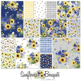 Clothworks Sunflower Bouquets Digital Floral Check Heatherlee Chan Clothworks Fabric BTHY