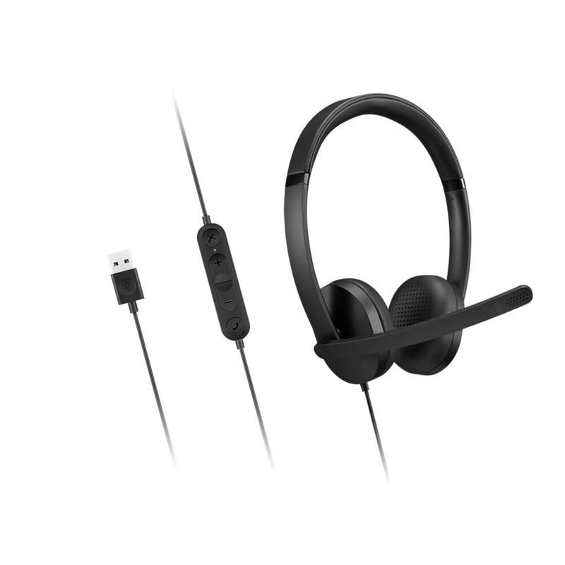 Lenovo USB-A Wired Stereo Headset for PC/Laptop, AI Noise Canceling