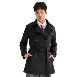Orolay Women's Double Breasted Trench Coat Windbreaker Jacket with Belt Black XL