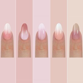 150pcs Gradient Press on Nails Medium French Gel Fake Nails Tips Almond Shaped Acrylic Nails Press on Cute Glossy Glue on Nails No Trace 15 Sizes-5 Styles Stick on Nails for Women Nail Art DIY