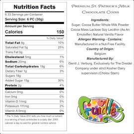 St. Patrick's Day 25 Chocolate Coins Gold Shamrock Coins Foils, Belgian Milk Chocolate Clover Coins Resealable Bag, Nut-Free (6 Bags)