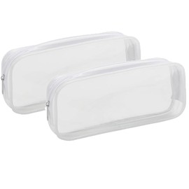 2 PCS Clear Pencil Case,Makeup Toiletries Bag Pencil case,Transparent Waterproof Zippered Portable Storage Pouch, Waterproof PVC Pencil Bags and Exam Pen Bag for Stationery Cosmetics Storage