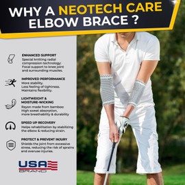 NeoTech Care Elbow Support Brace - Breathable - Men, Women, Right or Left (Gray, Size L, 1 Unit)