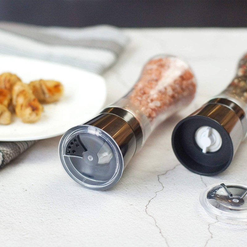 VEVOK CHEF Salt and Pepper Grinder Set Stainless Steel Black