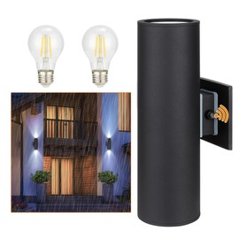 Outdoor Wall Lights, Exterior Dusk to Dawn Sensor Wall Lanterns, Matte Black Front Door Lights with E26 Base Socket, Anti-Rust Waterproof Up Down Wall Mount Lights for Porch Patio Garage Doorway