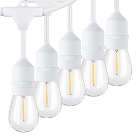 96FT(48×2) LED Outdoor String Lights for Patio with Waterproof Shatterproof Dimmable 2700K Warm White Bulbs, E26 15 Sockets, White Wire Commercial Grade Hanging Lights for Porch Cafe Backyard