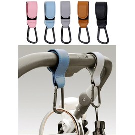 YEMCHI 5 Pack Baby Stroller Hooks Clip for Hanging, Universal Stroller Clips Accessories,Mommy Hook for Diaper Bag, Shopping Cart, Purse, Backpack, Holder Adjustable PU Leather Hanger Clips