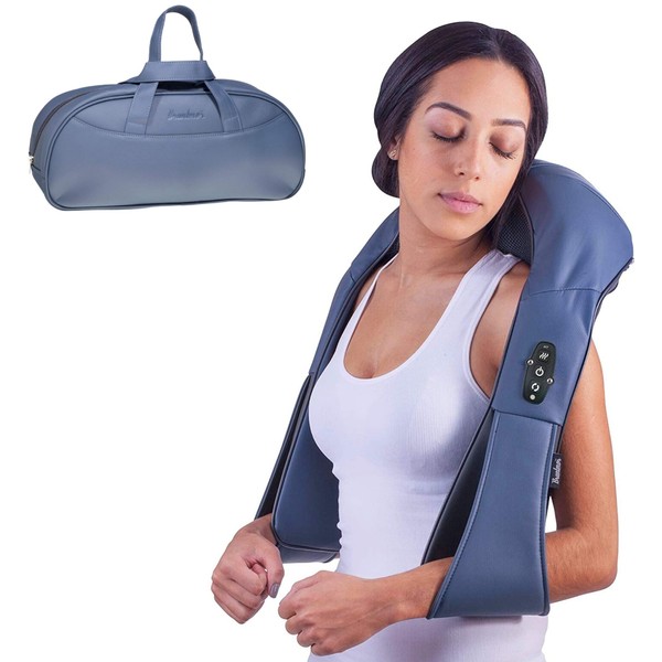 Bruntmor Cordless Rechargeable Neck & Back Pain Relief Products | Shiatsu Massager 3-D Deep Kneading Portable Full Body Massager Back Massager for Back Pain with Heat | Ideal for Relieving Shoulder