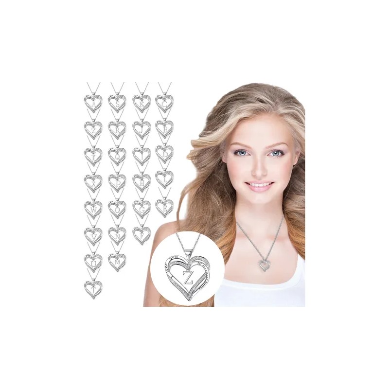 Collar V A1535 Mujer Forma Corazón Letra Plateada