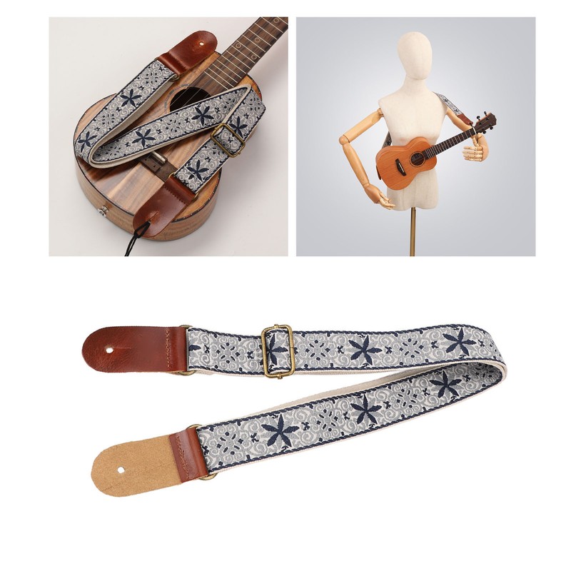 Ukulele Strap Embroidery Style Retro Metal Buckle Adjustable Breathable Shoulder