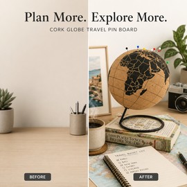 Cork Globe with Push Pins for Travel Memories – 3D World Map Desk Decor for Offices, Classrooms & Gifts