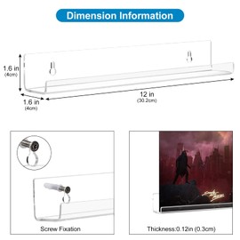 Dezzer 6 Pack Acrylic Vinyl Record Shelf, (30.2 L x 4 W x 4 H cm) Clear Acrylic Album Record Holder, Clear Floating Shelves Wall Mount and Display Your Favorite LP Records in Style