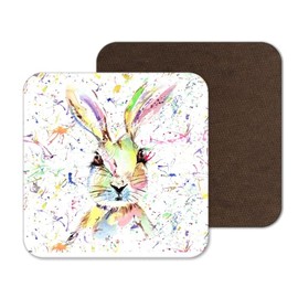 Coaster Hare Bunny Rabbit Wildlife Black white Animals Coasters Watercolour Art Gift Work Office Dining Tea coffee (1)