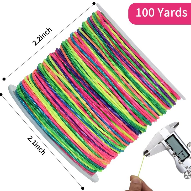TONIFUL 1mm x 100 Yards Rainbow Nylon Cord Satin String