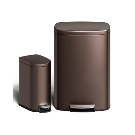 Garvee 13 gal / 50 L Metal Kitchen Trash Can with Lid, Large Rustproof Garbage Can for Kitchen, Step-on Trash Bin with Inner Bucket, Rear Handle, Soft Close Lid, Brown
