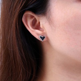 Inateannal Vintage Black Enamel Heart Earrings Crystal Heart Stud Earrings Black Love Heart Earrings Small Rhinestone Heart Earrings Jewellery for Women and Girls, Zinc, No Gemstone