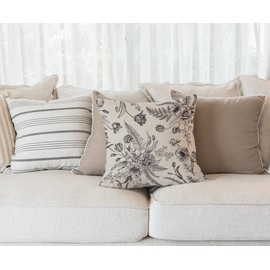 Floral Pattern Bouquets of Spring Flowers Black and White Cotton Linen Square Throw Waist Pillow Case Decorative Cushion Cover Pillowcase Sofa 18"x 18"