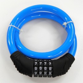 PeachCraft CYCLKD4002 Bicycle Cable Lock, Wire Lock, Dial Type, 4 Digits, Freely Set Dial Number, Colorful, Cute, Small, Lightweight, 5 Colors (Blue (Blue)