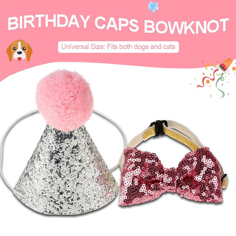 Qiilu Cute Pet Cat Dog Birthday Bowknot Party Costume Hat