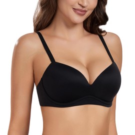 HACI Women's Push Up Bra Wirefree Padded Plunge Everyday T-Shirt Comfortable Seamless(Black,38D)