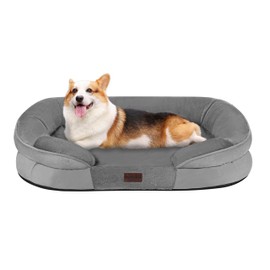 Dwanton Orthopedic Dog Bed for Medium Dogs, Waterproof Dog Sofa with Egg Foam Support, Washable Pet Bed with Four Sided Bolster Cushion, with Removable Cover & Non-Slip Bottom, 35 Inches, Medium Gray