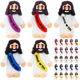 URSKYTOUS 25pcs Mini Jesus Figurine Bulk Tiny Religious Doll to Hide and Seek Little Jesus Figures Toys Christ Religious Party Favors Easter Eggs Baptism Gift Savior Jesus for Sunday School Craft