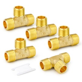 GASHER 10PCS Brass Male Tee Pipe Fitting T Adapter, 3 Way Brass Fitting 1/8" x 1/8" x 1/8" NPT T Fitting