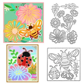 ORIGACH 11 Pcs Flowers Bee Butterfly Ladybird Metal Cutting Dies for Card Making, Floral and Insects Die Cut Stencils for DIY Crafting Scrapbooking Journal Photo Album Decoration