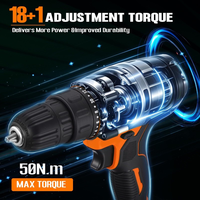 WorkBless WORKBLESS 21V Power Drill Set, Cordless Drill with Batteries